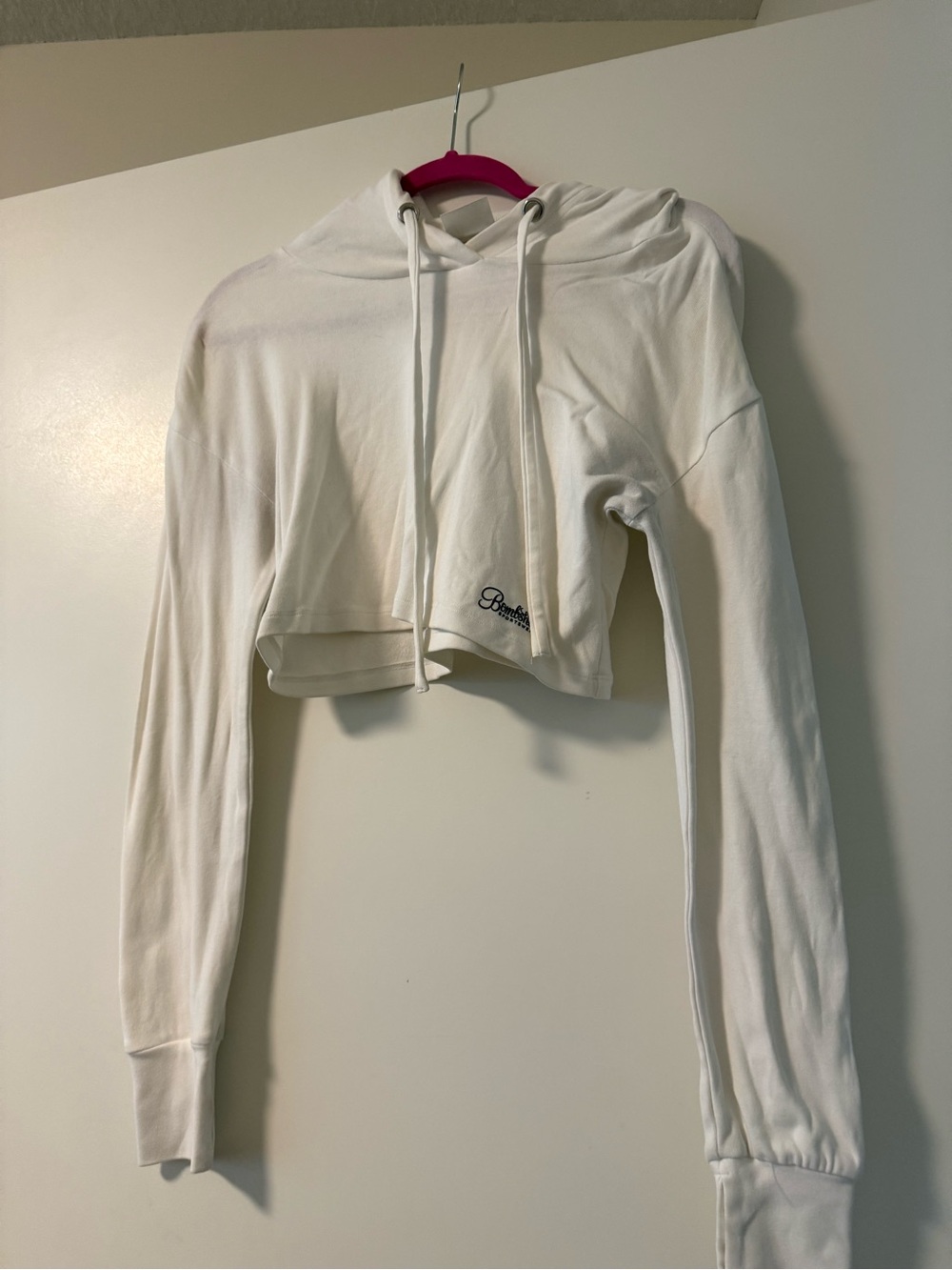 Bombshell Sportswear White Cropped Hoodie with Drawstrings
